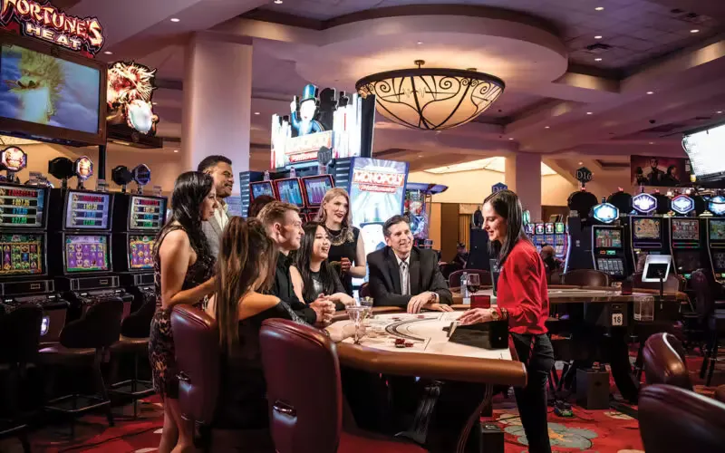 Sophisticated casino scene with poised figure near glowing roulette and floating chips